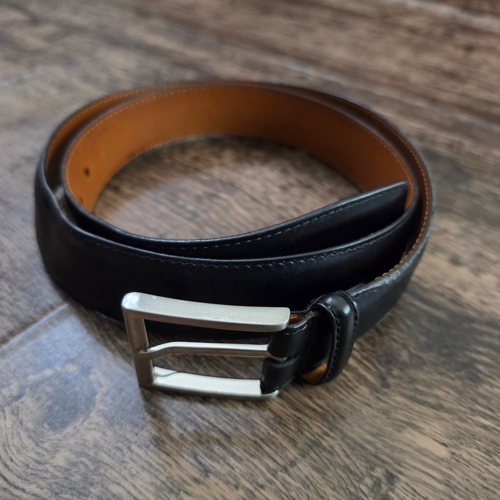 MAGNANNI Leather Belt Mens 38 Black Silver Buckle Made in Spain 1078